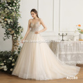 sleeveless halter beaded wedding dress long trailing bright silk bridal gown
